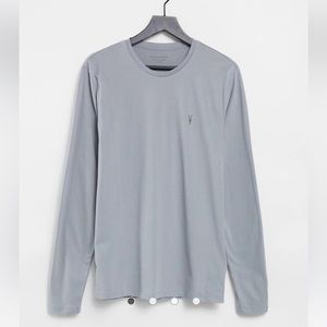 All Saints Brace long sleeve T-shirt in light gray regular fit Large crew neck